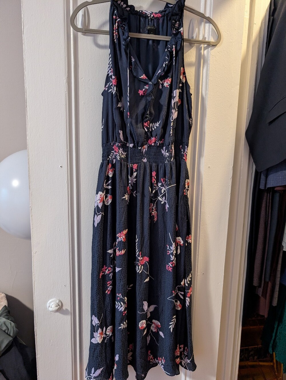 Ann Taylor Navy Floral Sleeveless Midi Dress